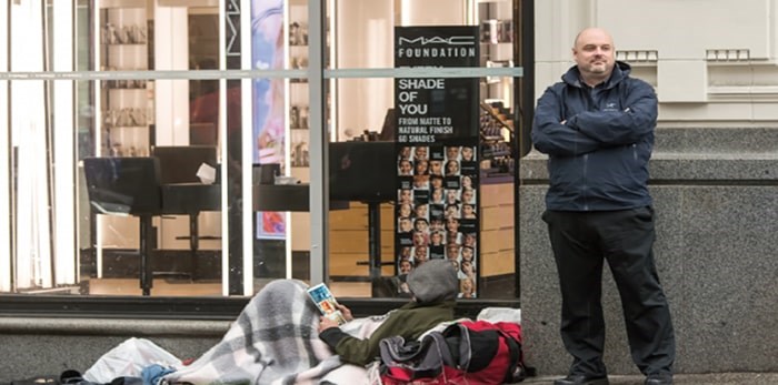  Brent Findley, senior manager of security, life and safety at CF Pacific Centre, says the commercial real estate industry has largely changed its approach to addressing homelessness. Photo by Chung Chow
