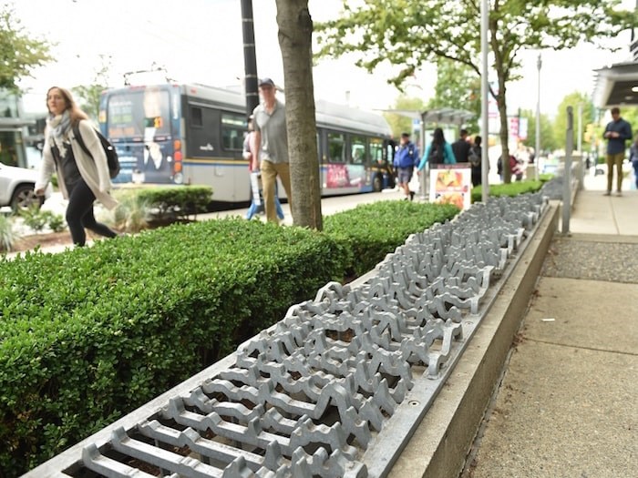  The City of Vancouver says these wavy, metal vent covers on Cambie are an art installation and weren’t intended to prevent people from sleeping there. Photo by Dan Toulgoet/Vancouver Courier