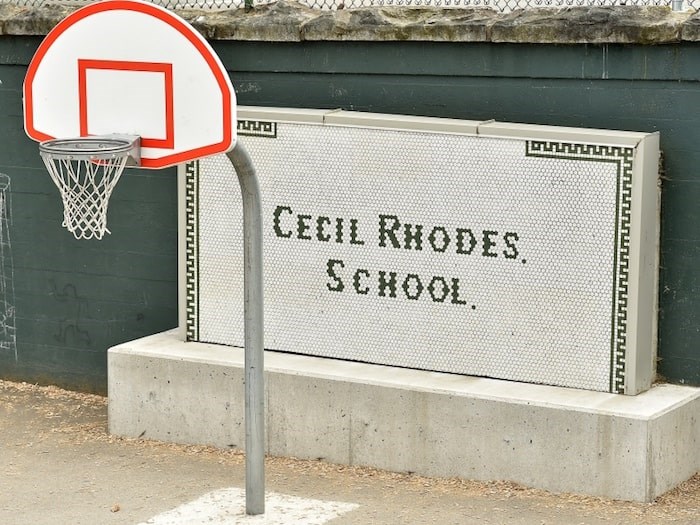  This plaque commemorating Cecil Rhodes will be taken down immediately from L’Ecole Bilingue elementary school after trustees voted unanimously in favour of its removal June 24. Photo by Dan Toulgoet/Vancouver Courier