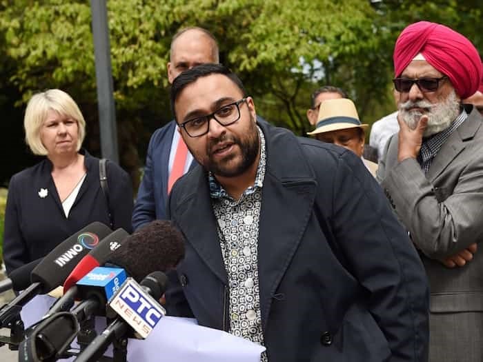  Gulzar Nanda of Hi-Class Jewellers spoke at a news conference Thursday outside city hall to call for the revitalization of the Punjabi Market. Photo Dan Toulgoet