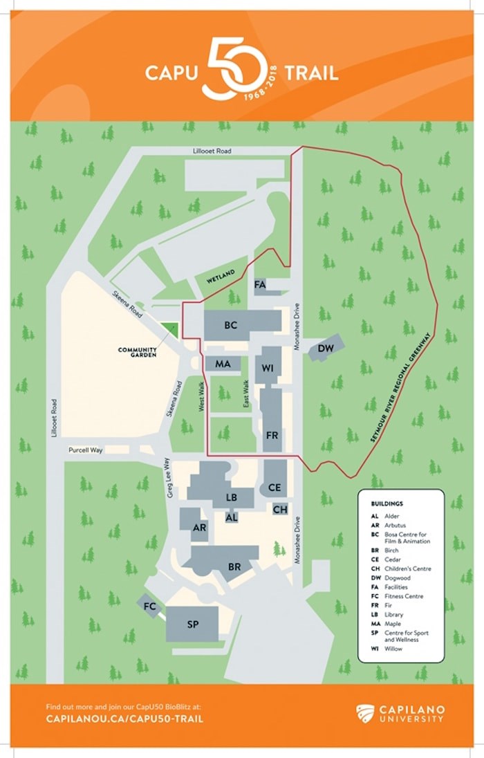  This map shows the 1.6-kilometre trek which passes through and around the CapU campus