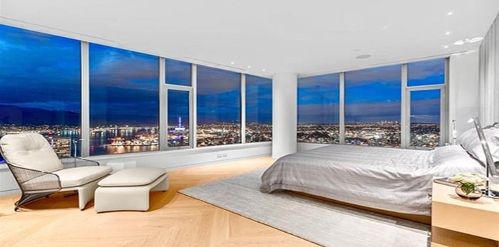  One of four bedrooms in the penthouse, plus there's an additional office, all of which have amazing views. Listing agents: Malcolm Hasman, Jason Soprovich