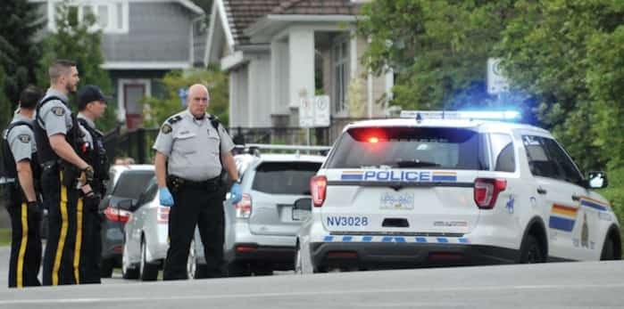  North Vancouver RCMP outside the courthouse on Wednesday morning. Photo: Mike Wakefield / North Shore News