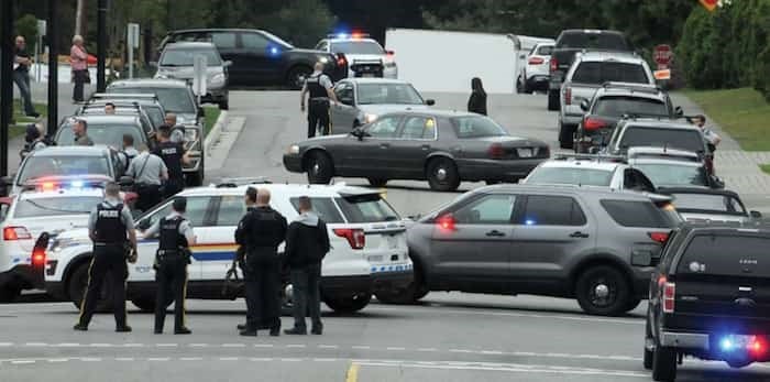  North Vancouver RCMP outside the courthouse on Wednesday morning. Photo: Mike Wakefield/ North Shore News