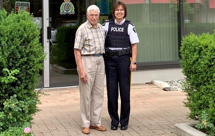  Longtime community policing volunteer Ray Allen with Burnaby RCMP Chief Supt. Deane Burleigh.