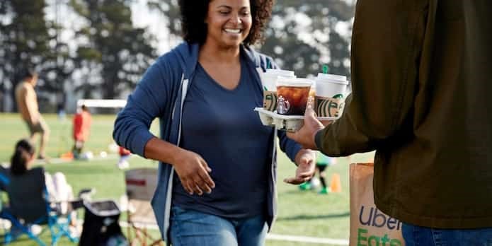  Don't have time to grab coffee before the game? No worries, Starbucks will begin delivery service this summer through Uber Eats. Photo: Starbucks Canada