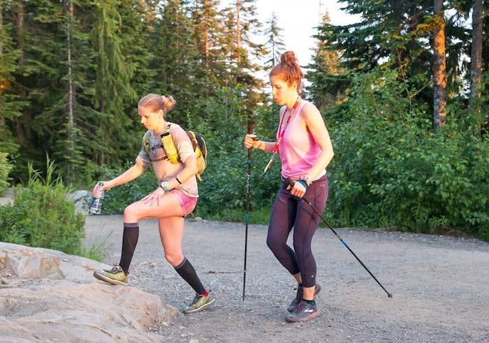  North Vancouver's Brooke Spence (right) nears the top during one of her record-setting 18 ascents of the Grouse Grind June 21. Photo courtesy Grouse Mountain