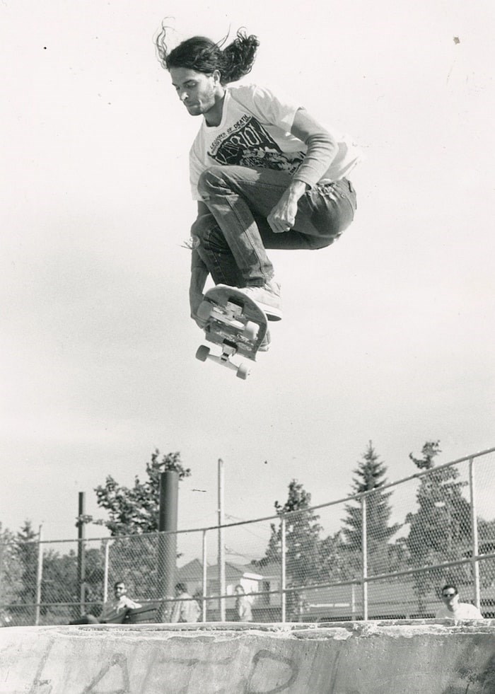  Carlos Longo skates at China Creek in 1987. - Submitted photo by P.D./Skull Skates