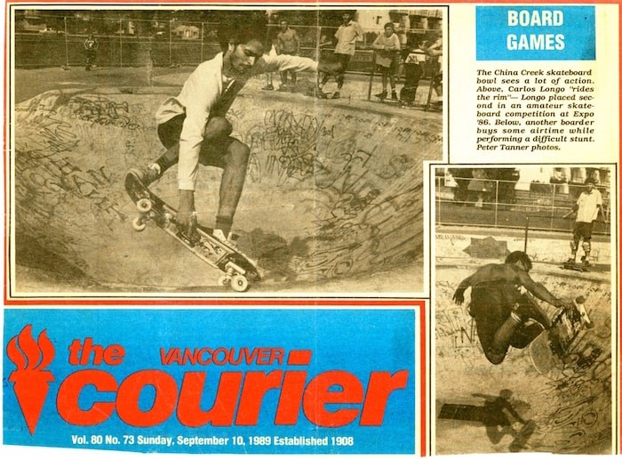  1980s Vancouver skateboarding luminary Carlos Longo on the cover of the Vancouver Courier in 1989.