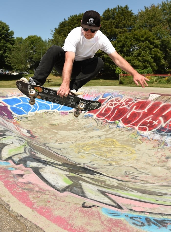  Vancouver Skateboard Coalition president Jeff Cole gets some air at China Creek. Photo by Dan Toulgoet/Vancouver Courier
