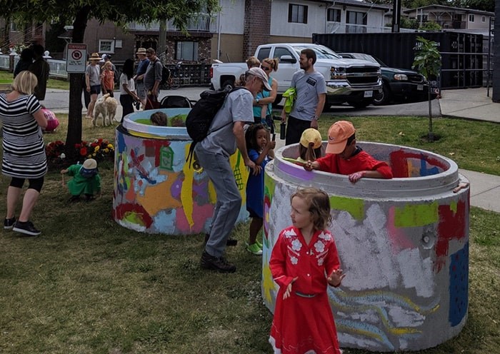  Six sewer pipes were used as canvases for whatever fun, creative works of art popped into residents’ minds. Photo: City of Vancouver