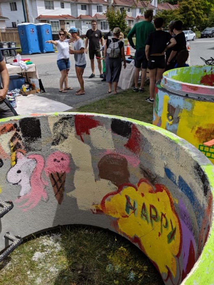  Six sewer pipes were used as canvases for whatever fun, creative works of art popped into residents’ minds. Photo: City of Vancouver