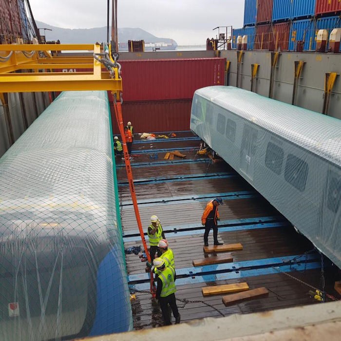  A new Canada Line train is prepped to be shipped to Vancouver. Photo courtesy TransLink