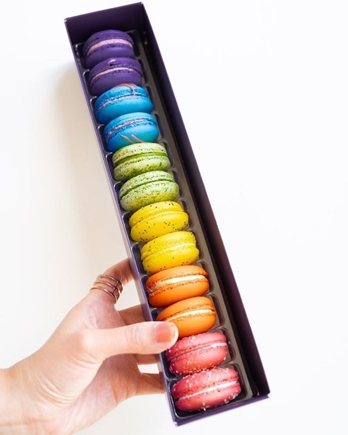  These rainbow-hued macarons are available at Bon Macaron Patisserie in Kitsilano. Photo Bon Macaron Patisserie