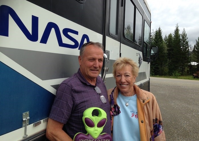  Gerry Lemire and Connie Newton are heading into northern B.C. in their old NASA RV. They’re leery of talking to strangers after the highway killings. Photo by Jeremy Hainsworth/Glacier Media