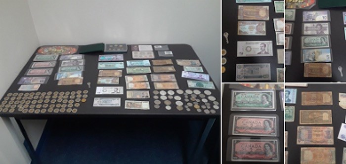 Burnaby RCMP are looking for the owner of this currency collection, seized last month from a theft suspect. Photo courtesy Burnaby RCMP