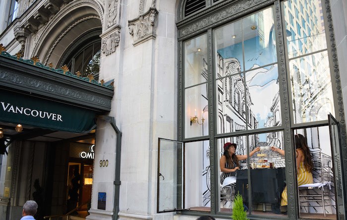  Local food Instagrammer Emma Choo and friend enjoy tea inside the window facing West Georgia Street at the Fairmont Hotel Vancouver. Photo courtesy Fairmont Hotels