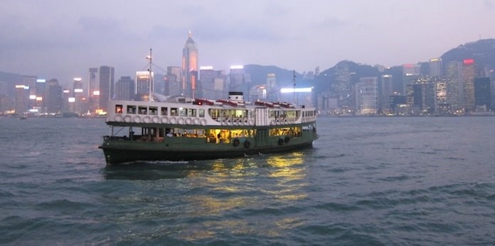  A view of the Star Ferry crossing Hong Kong’s Victoria Harbour from another ferry. photo Kevin Chong