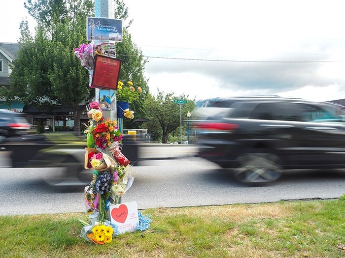  The roadside memorial for actor Gabe Khouth on the southwest corner of Queens and St Johns streets in Port Moody. Photo: Stefan Labbé