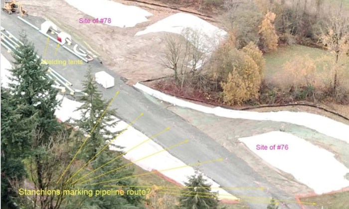  According to Trans Mountain, this photo submitted by the City of Burnaby to the National Energy Board, incorrectly identifies road pylons as pipeline stanchions.