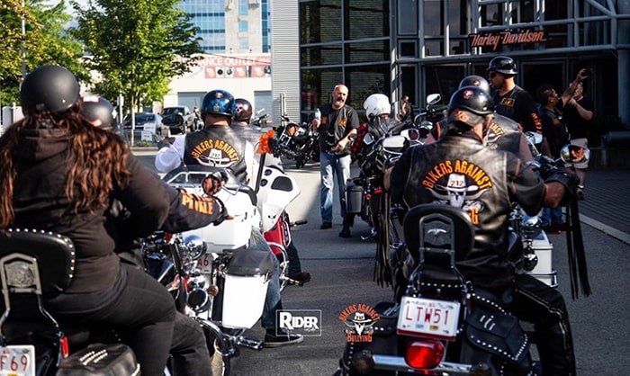  Members of Burnaby's new Bikers Against Bullying saddle up for a ride Saturday at Trev Deeley Harley Davidson. Source: Bikers Against Bullying