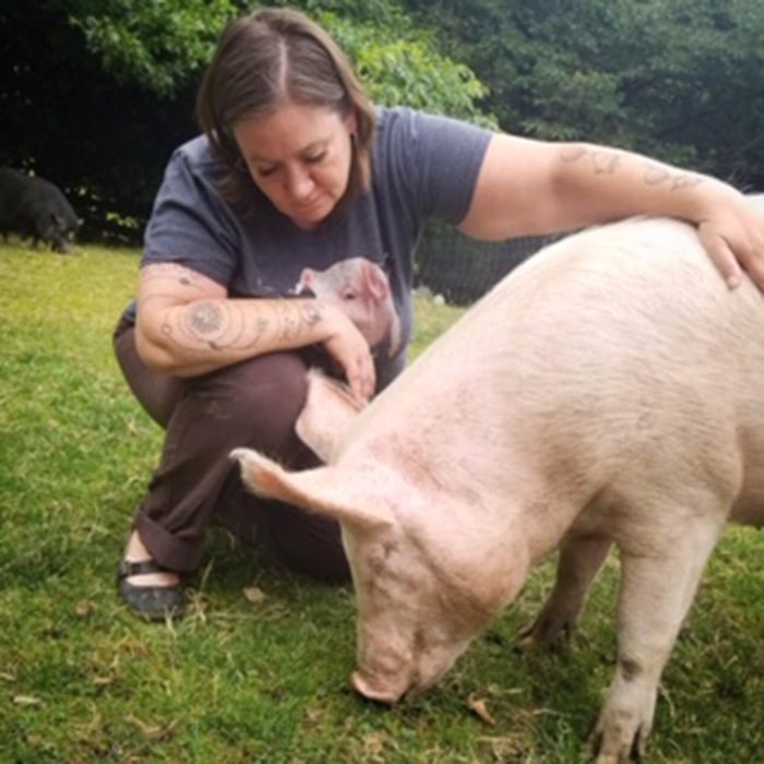  Carrie Shogan at The Little Oink Bank Pig Sanctuary.