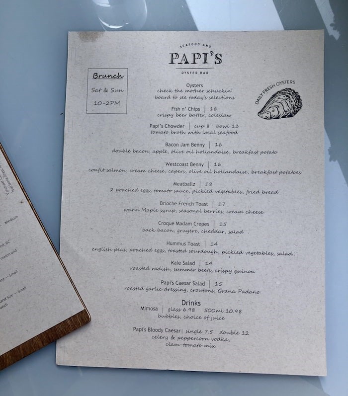  Brunch menu at Papi's. Photo by Lindsay William-Ross/Vancouver Is Awesome