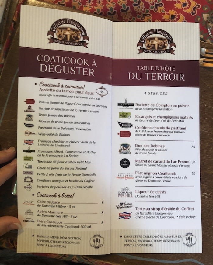  Menu at Le Coffret de l'Imagination in Coaticook. Photo by Lindsay William-Ross/Vancouver Is Awesome