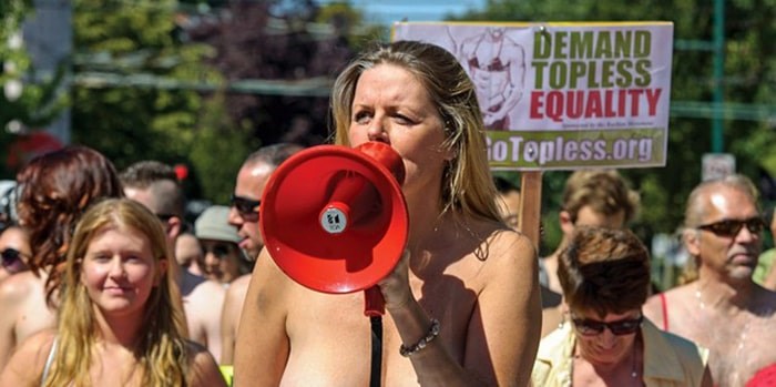  Denise Belisle at a topless march in Vancouver. The peaceful protest is coming to Whistler for the first time on Sunday, Aug. 25. Photo by ward perrin / Courtesy of the vancouver sun