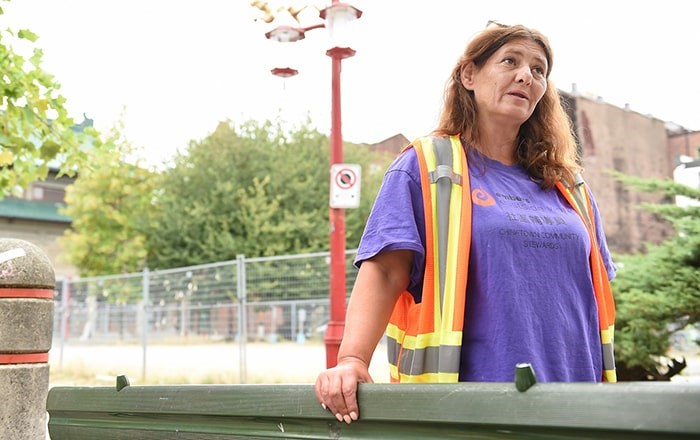  Sue Pastorcic is an ambassador with the Chinatown Community Stewards program. She met with the Courier in mid-August near Columbia and Keefer streets, where she had picked up 20 needles in the span of an hour. Photo: Dan Toulgoet