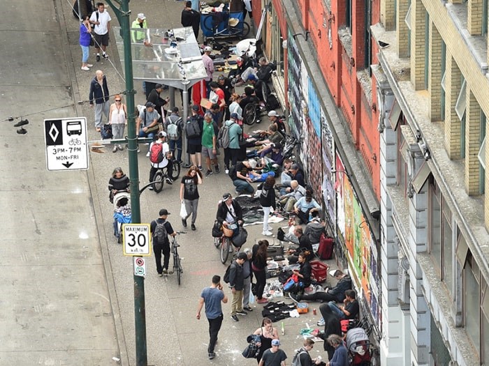  An aerial view of Hastings Street near Carrall Street taken in mid-August. Photo: Dan Toulgoet