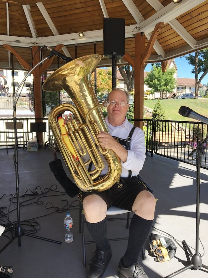  Adding to the Bavarian festivities, oom-pah bands honk out tunes under colourful bandstands. Photo Grant Lawrence