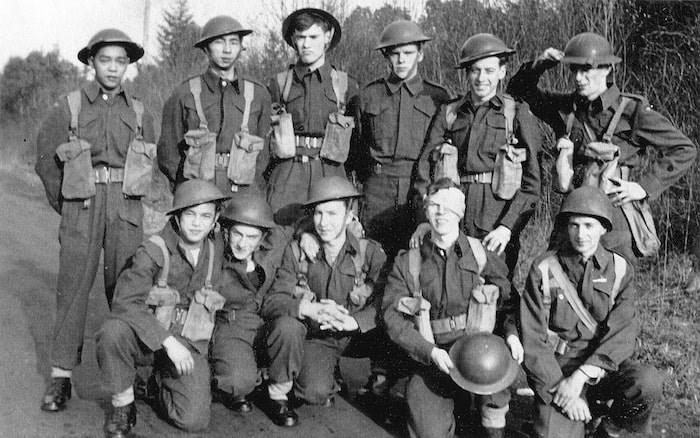  Bing Wong, front row at left, is shown during the early 1940s as he trained for combat in the Second World War. - Photo courtesy of the Chinese Canadian Military Museum Society