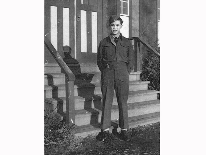  Bing Wong is shown here in the early 1940s as he trains to fight in the Second World War. - Photo courtesy of the Chinese Canadian Military Museum Society