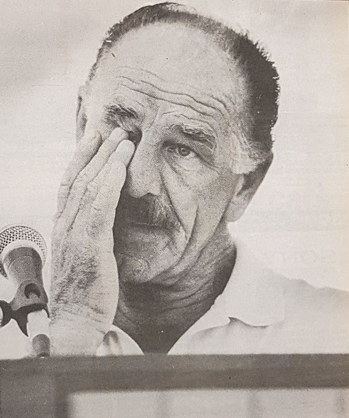 Graham Niven's father, Robert, momentarily breaks down while addressing a September 1994 rally at Coquitlam Town Centre Stadium to overhaul the Young Offenders Act. - SIMONE PONNE/THE TRI-CITY NEWS