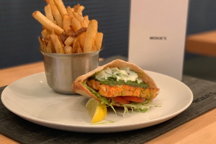  Lois Lake Salmon Burger at Moxie's on Davie. Photo via Le Burger Week