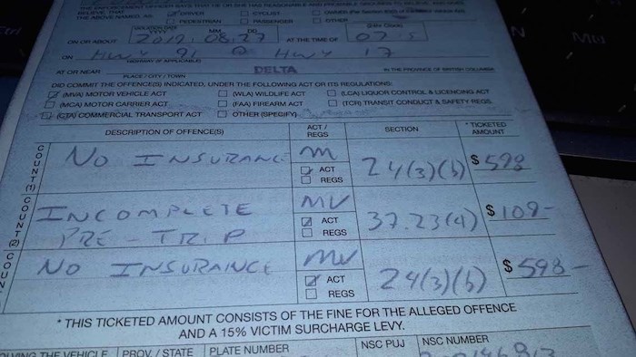  A copy of the ticket issued by Delta police. - Courtesy Delta Police Traffic Unit