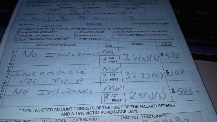  A copy of the ticket issued by Delta police. - Courtesy Delta Police Traffic Unit