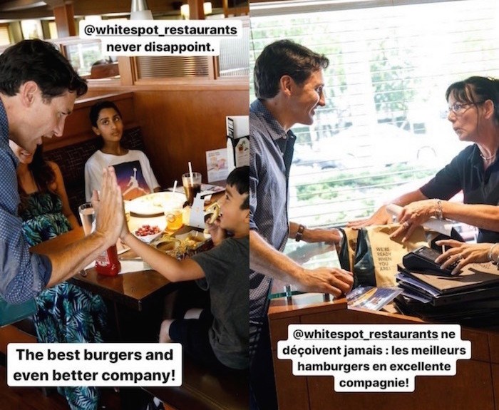  Trudeau gave White Spot a shout out in his Instagram stories on Aug. 29, 2019. 