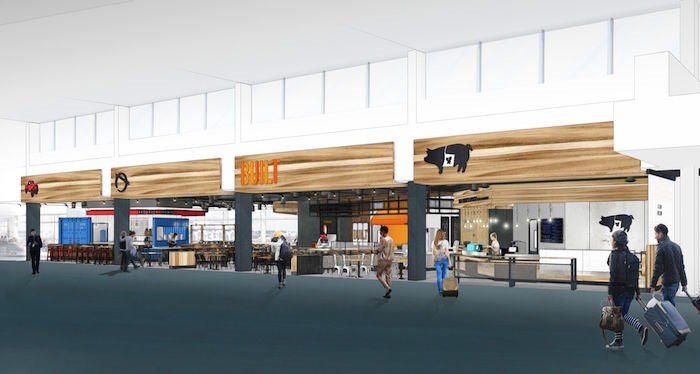  Domestic terminal food court. Rendering courtesy YVR Airport
