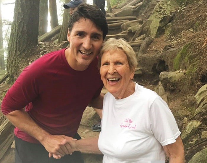  Prime Minister Justin Trudeau stopped for a photo with Mary Horne. photo supplied Robert Horne