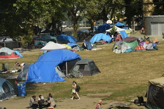  On Thursday night, the Vancouver Park Board affirmed it will not seek an injunction to remove homeless people from Oppenheimer Park. Photo Dan Toulgoet/Vancouver Courier