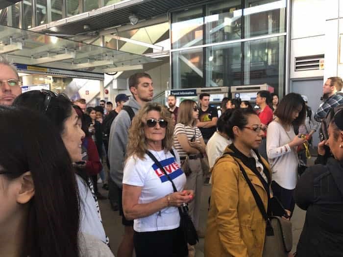  Lines at Commercial-Broadway Station for the #99 and #9 routes on Sept. 5. Photo: Elana Shepert / Vancouver Is Awesome