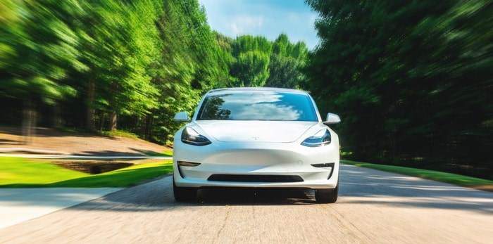  A Tesla Model 3. TierneyMJ/Shutterstock.com