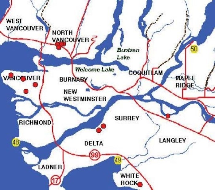  A map of break-ins around the Lower Mainland. - North Vancouver RCMP