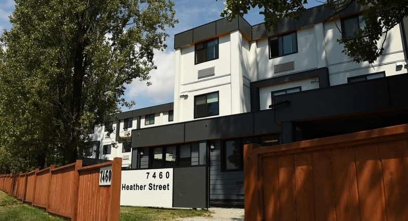  The B.C. government released a report Tuesday touting the success of temporary modular housing buildings in Vancouver and Surrey. Pictured is the Reiderman Residences in Marpole. Photo Dan Toulgoet