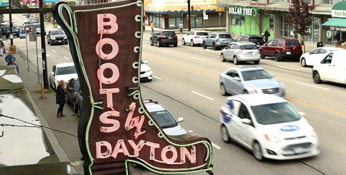  The iconic sign outside Dayton Boots Factory. Photo Dan Toulgoet