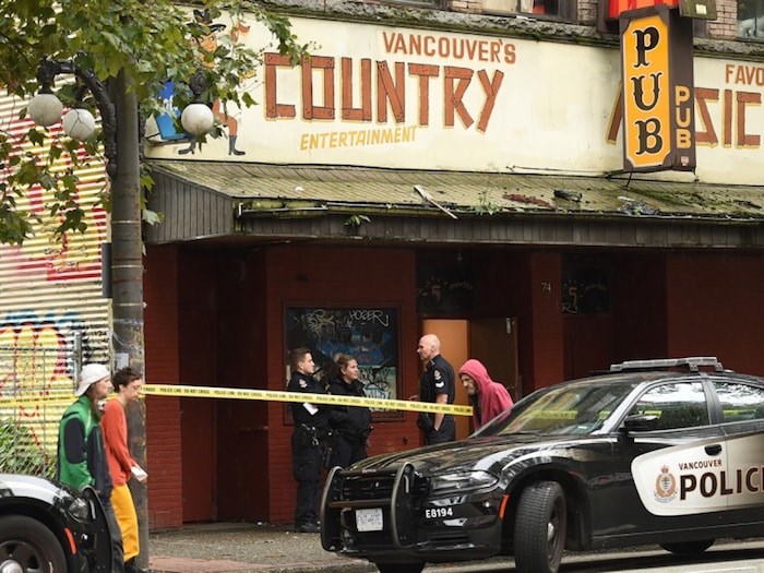  The third of a set of three shootings Sunday into Monday took place at the Grand Union Hotel at 74 West Hastings St. Photo by Dan Toulgoet/Vancouver Courier