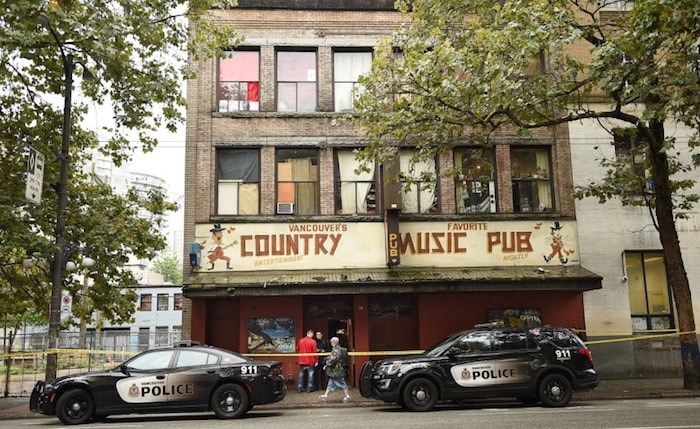  The third of a set of three shootings Sunday into Monday took place at the Grand Union Hotel at 74 West Hastings St. Photo by Dan Toulgoet/Vancouver Courier