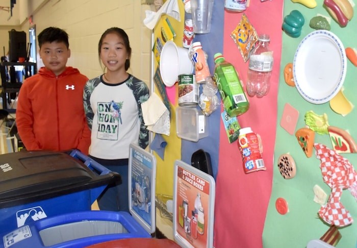  Ethan He, Grade 7, and Joyann Hua, Grade 6, helped lead an assembly at Ferris elementary where it was announced theirs is the greenest school in Canada. Photo by Maria Rantanen/Richmond News